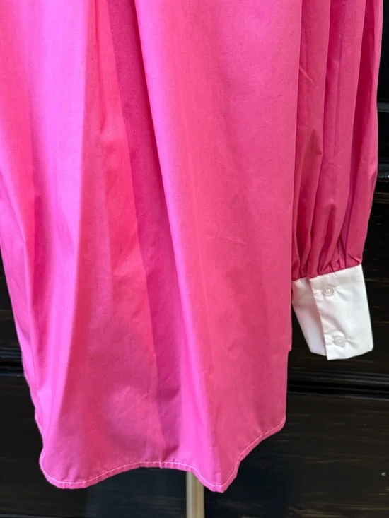 Colorblock Pink & White Button-Up Blouse - Picture 13 of 16